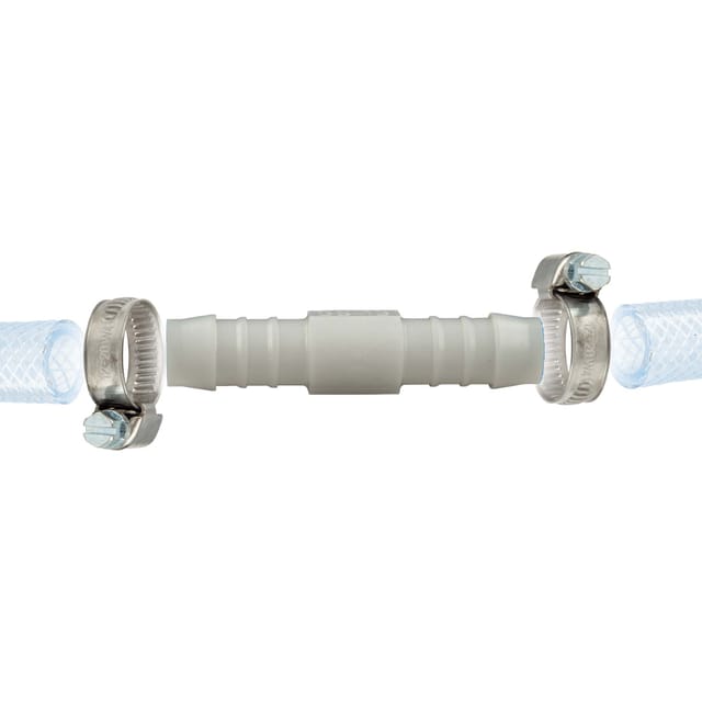 Tecuro - Schlauchverbinder Tülle ø 27 mm, mit Edelstahlschlauchschellen - Nylon weiß