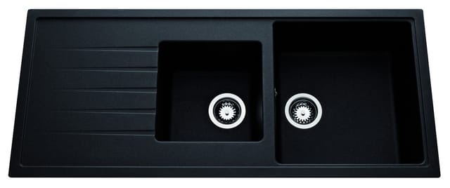 Waschbecken ANCOLINE – 2 Becken und 1 Abtropfblech – 1160x500mm Schwarz