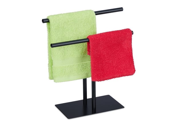 Handtuchständer, Waschlappenständer, hbt: 31 x 28,5 x 12 cm, 2 Stangen, Schmuckständer, Bad & Küche, schwarz - Relaxdays