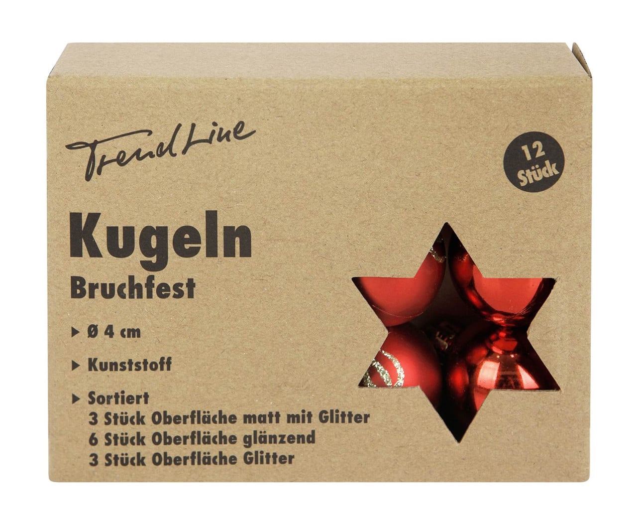 Trendline - Christbaumkugeln 12 Kugeln ø 4 cm Rot Weihnachtskugeln Weihnachtsbaum Bild 4