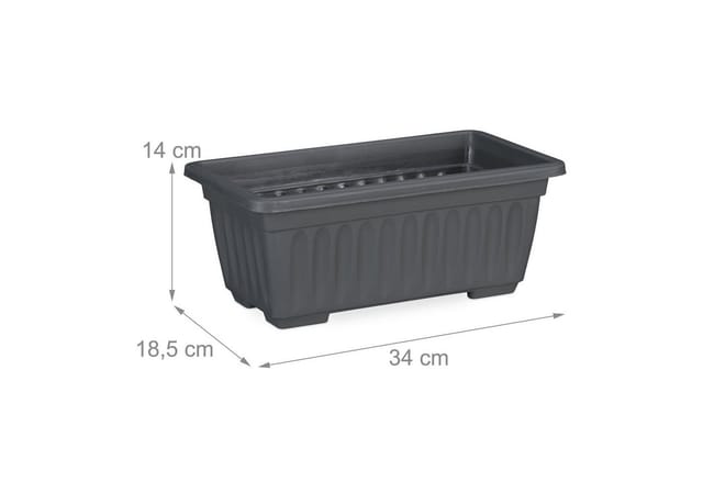 Blumenkasten 4er Set, drinnen & draußen, eckiger Blumentopf, HxBxT: 14 x 34 x 18,5 cm, Kunststoff, anthrazit - Relaxdays