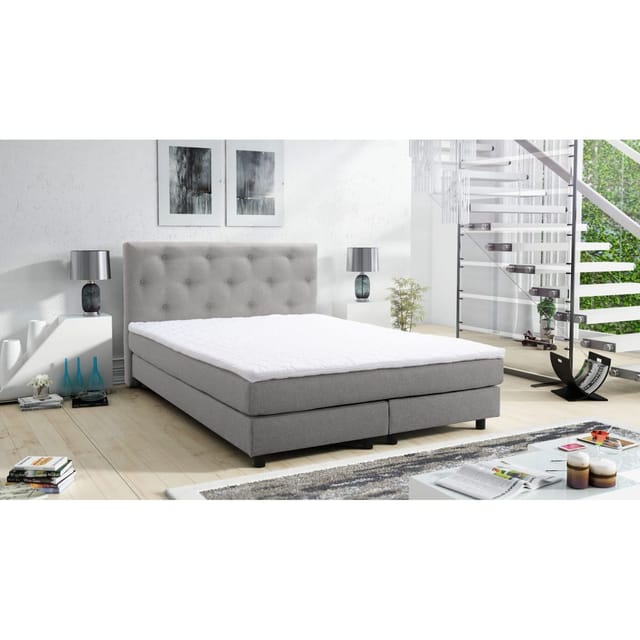 Küchen Preisbombe - Boxspringbett Boxbett Glenn 1 Chester Hotelbett 140x200 Bett Topper hellgrau