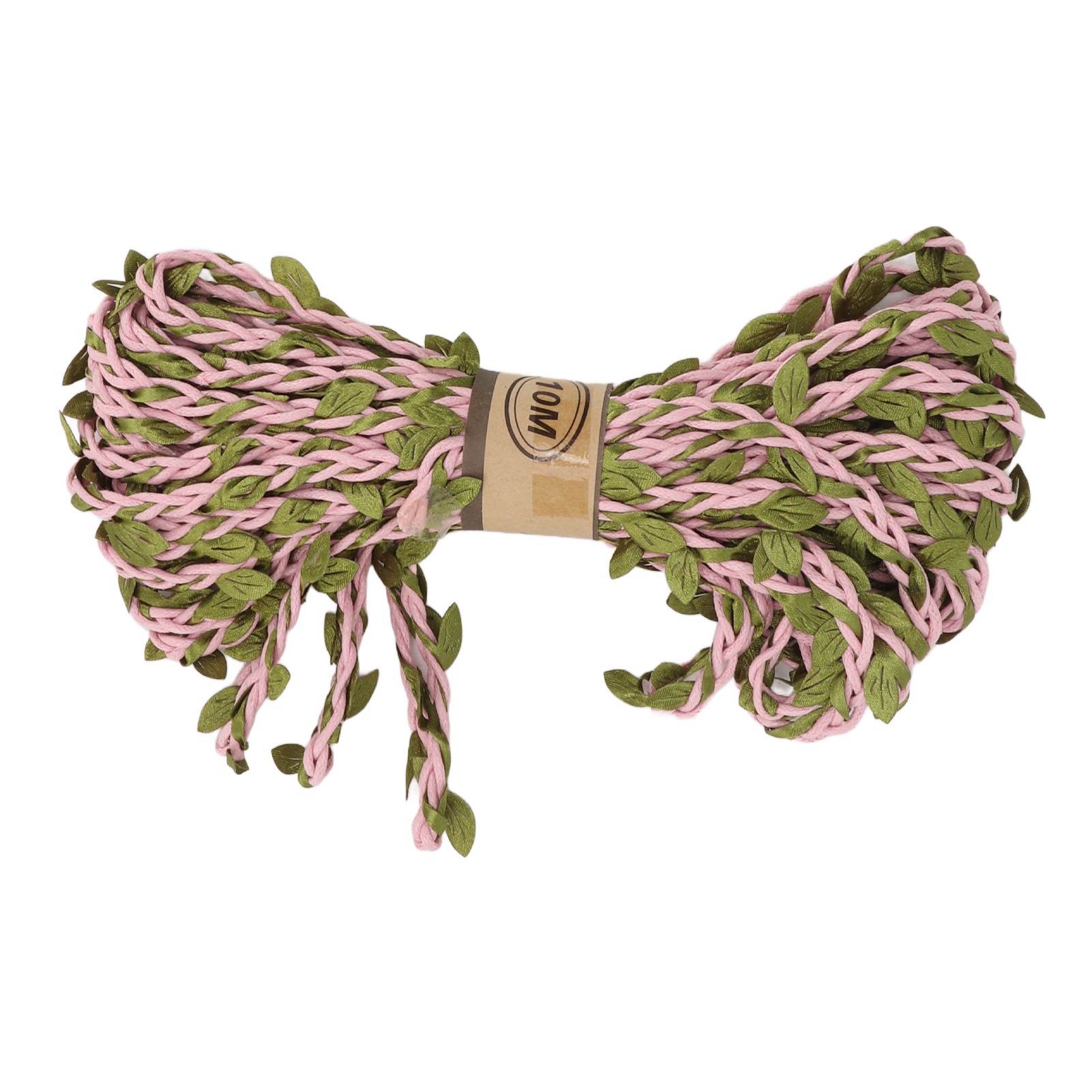Rolle 10 M Grünes Hanfseil Mit Blättern, Waschbar, Sonnenbeständig, Diy-mehrstrang-dschungelranken-hanfseil, Dekorativer Kranz, Rosa