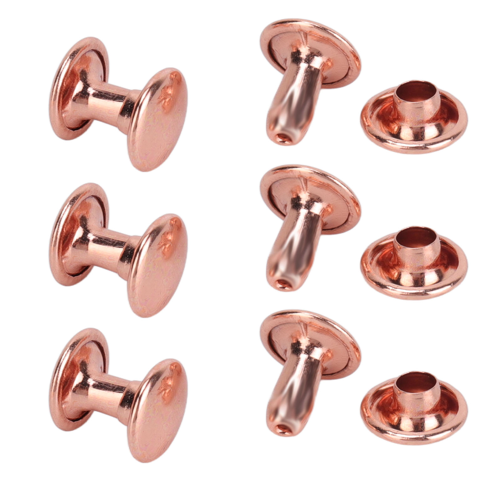 300 Sets Ledernieten 6x8 Mm, 7x8 Mm, 8x8 Mm, Roségold, Robuste Metall-doppelkappennieten Für Hut, Gürtel Und Schuhe