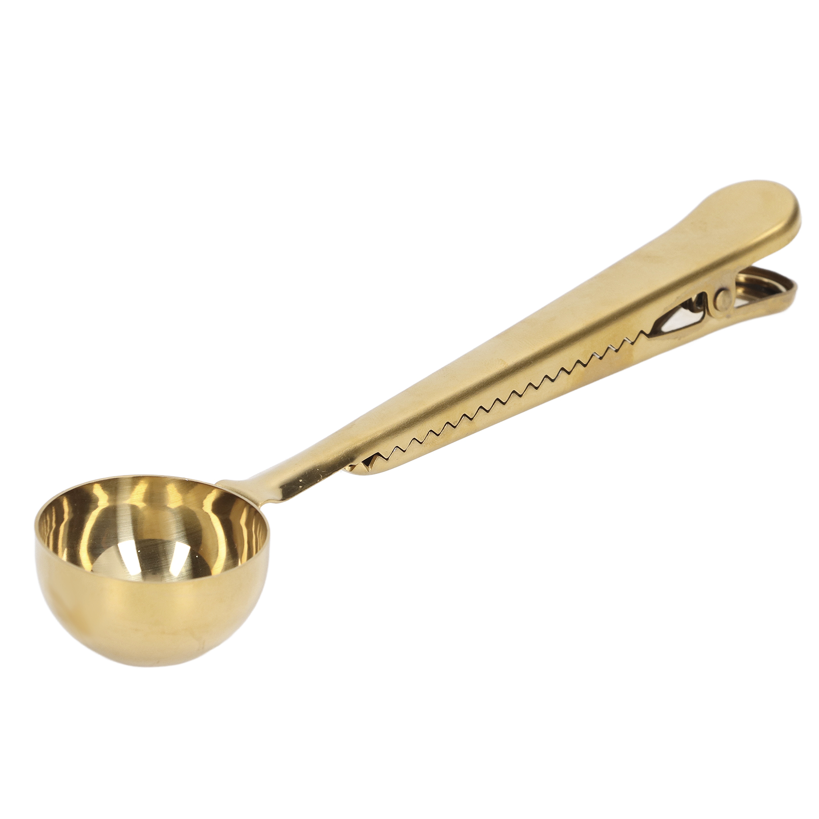 Kaffeelöffel-verschlussclip 2 In 1 Edelstahl Dicht Schließendes Design Vertieftes Design Praktisches Kaffeetrink-werkzeug Goldfarben