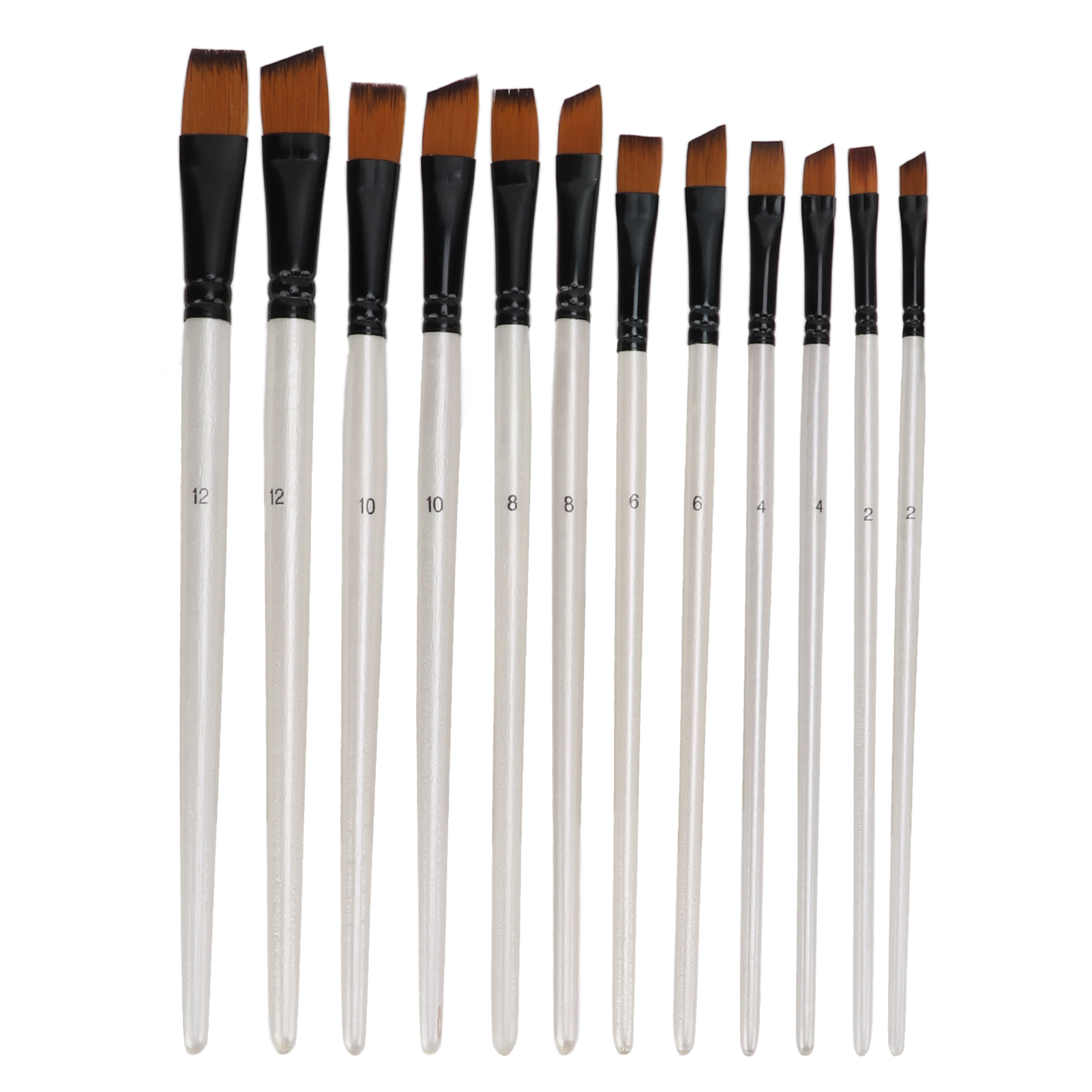 12-teiliges Pinselset, Perlweiß, Zweifarbig, Nylon, Aquarell- Und Ölfarbenpinsel, Geschenkset, Diagonale Und Flache Spitzen