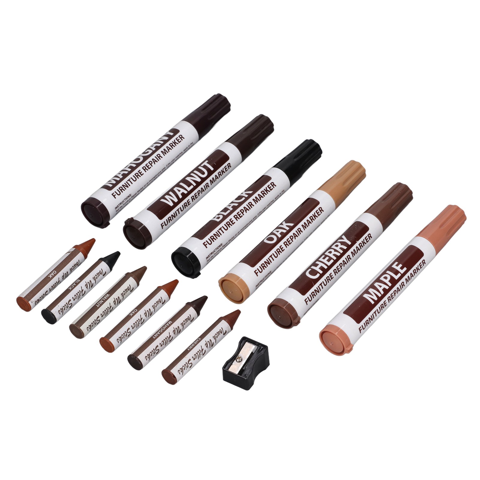 6er-pack Möbelmarker, Wasserfest, Schnelltrocknend, Scheuerbeständig, Verschiedene Farben, Inklusive Anspitzer Und Buntstift Für Reparaturen