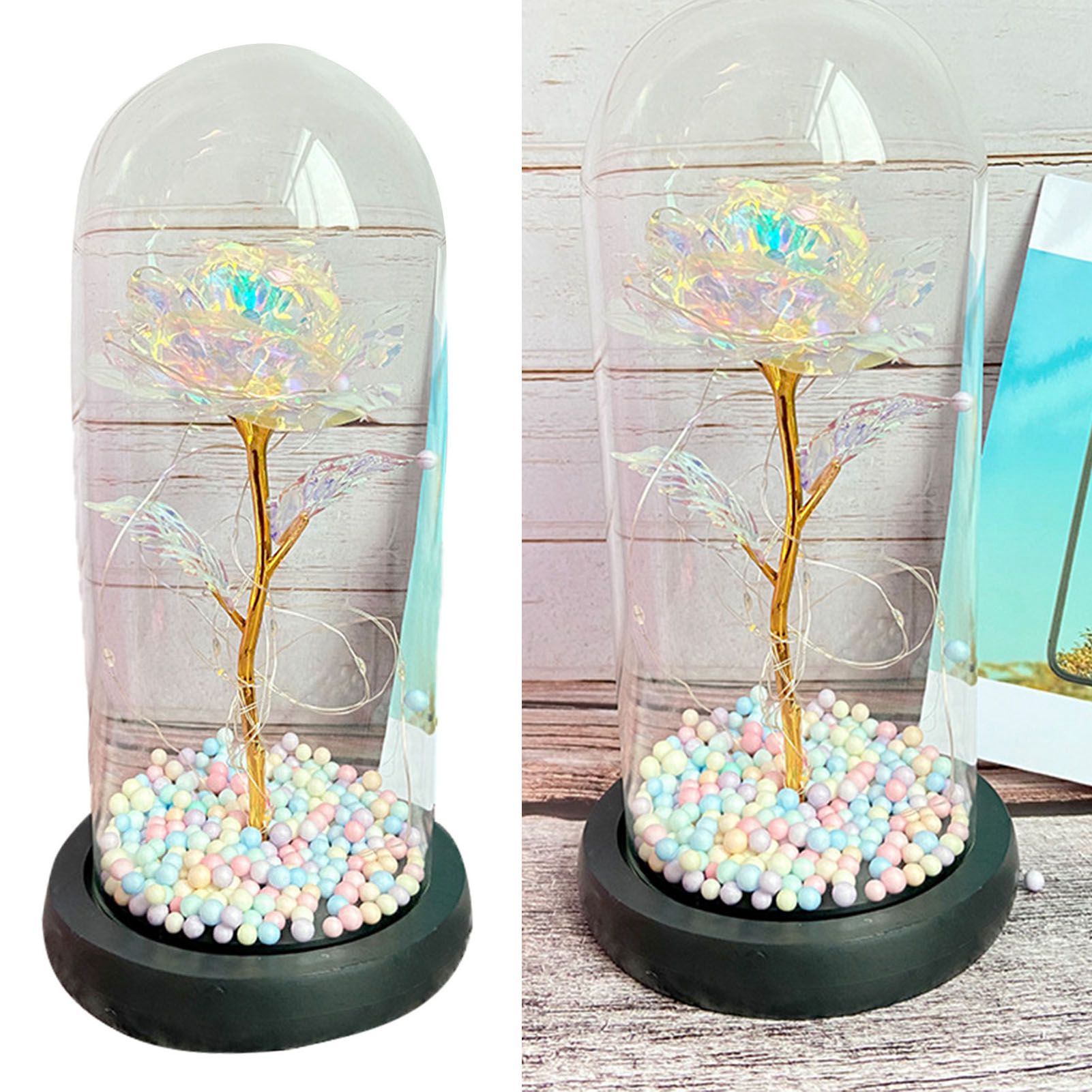 Led-lichterkette Mit Glasabdeckung Und Blumenmotiv – Exquisites Romantisches Ambiente. Ewige Folienblumen-lichterkette Mit Glasabdeckung Für Freundin/ehefrau – Rosenrote Blume