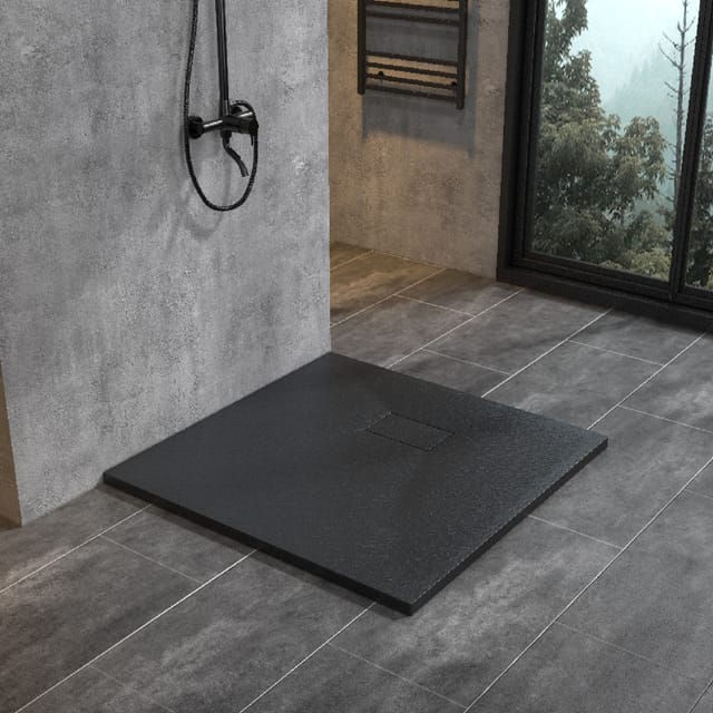 Witen&nock - Moderne Duschwanne Duschtasse Anti-Rutsch Flach Schwarz 90x90 cm + smc Adeckung ohne Ablaufgarnitur
