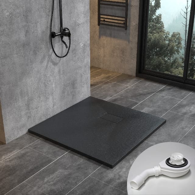 Witen&nock - Moderne Duschwanne Duschtasse Anti-Rutsch Flach Schwarz 90x90 cm + smc Adeckung mit Ablaufgarnitur