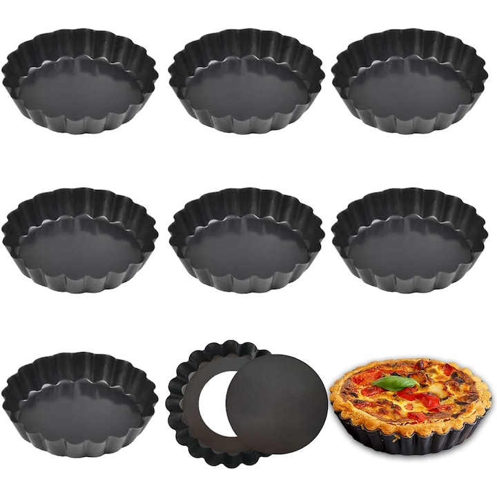 Qttvbtna Cake Shape Set, Removable, Carbon Steel, Black, 10x2cm, 8 Pcs