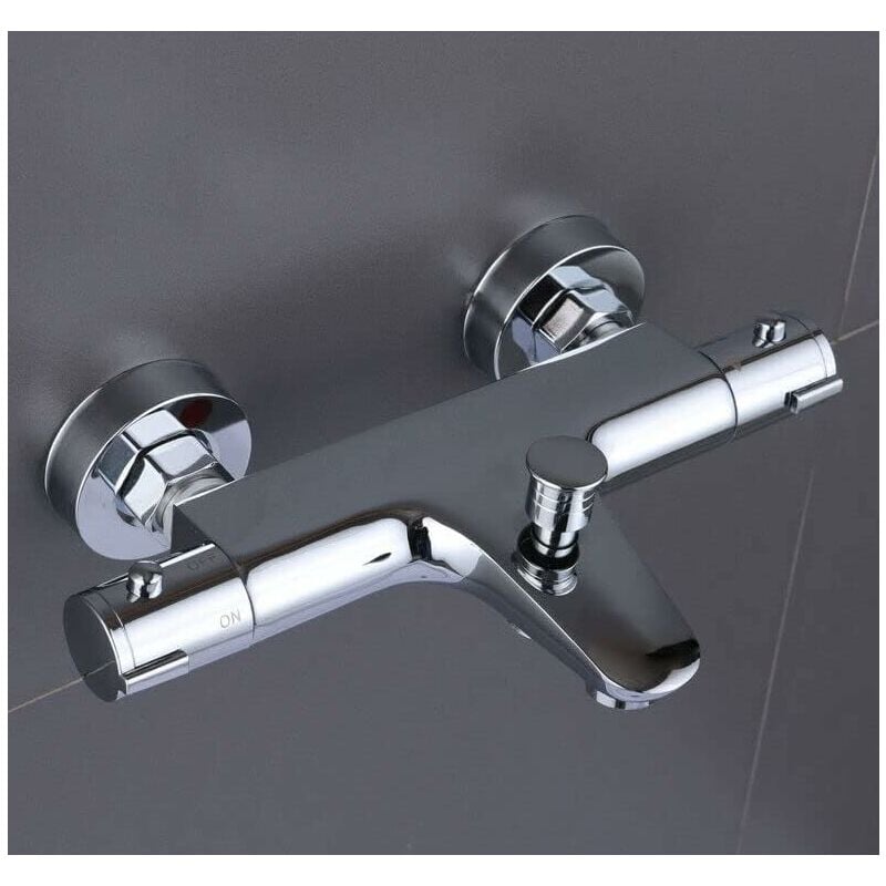 Robinet De Baignoire Thermostatique 20-50 ℃, Acier Inoxydable 2 Sorties D'Eau Robinet De Douche Mitigeur Robinet De Salle De Bain Chromé, Robinet De Douche Anti-brûlure Avec Bouton De Sécurité À 38 °c