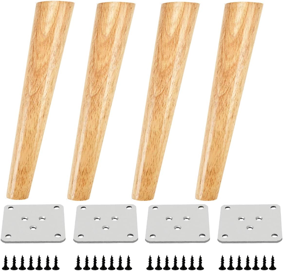 20cm Meubles En Bois Pieds, 4 Pièces Pied De Canapé En Bois Massif Avec Plaque De Montage Et Vis, Pour Table, Canapé, Obliques Tapered