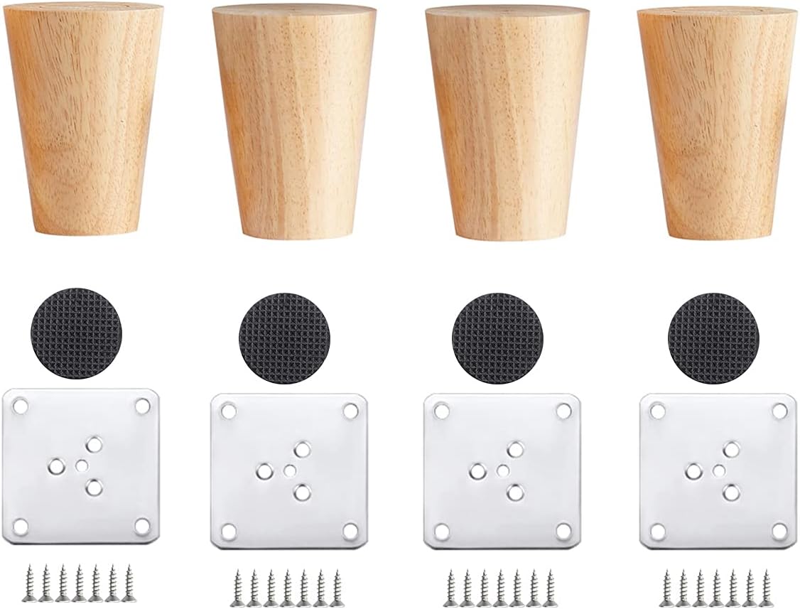 Pièces Meubles En Bois Pieds, 6cm Pied De Canapé En Bois Massif Avec Plaque De Montage Et Vis, Pour Table, Canapé Et Autres Meubles
