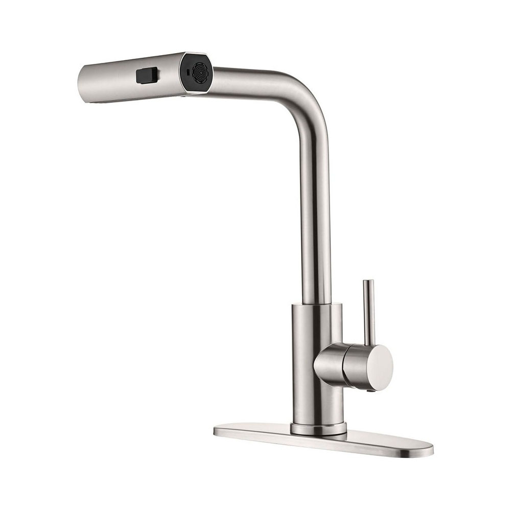Robinet Cascade Pivotant Extractible En Acier Inoxydable Durable, À Poignée Unique, Multifonctionnel, Eau Chaude Et Froide, Robinet Trois-en-un Pour Éviers De Cuisine Modernes