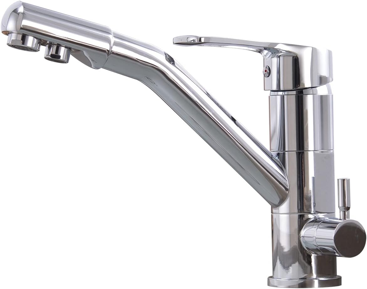 Robinet D'Eau Potable 3 Voies (chrome) En Acier Inoxydable Pour Filtre À Eau Robinet De Cuisine 3 En 1 Chromé Robinet D'Eau Potable Avec 2 Leviers