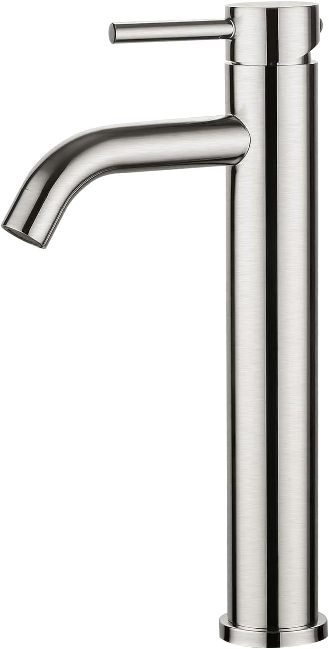 Robinet De Lavabo, Robinet Mitigeur Lavabo Haut De Salle De Bains Avec Bec Haut, Mitigeur Avec Raccordement Eau Froide/chaud, Gris，g3/8