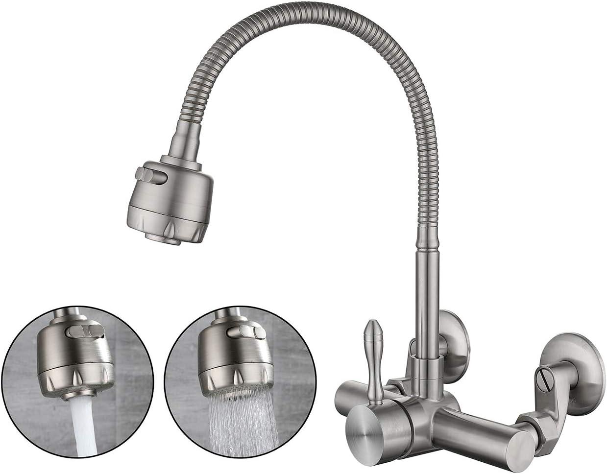 Grifo De Cocina Montado En La Pared, Mezclador De Material De Acero Inoxidable 304 De Grado Alimenticio, Agujeros Giratorios De 360 °