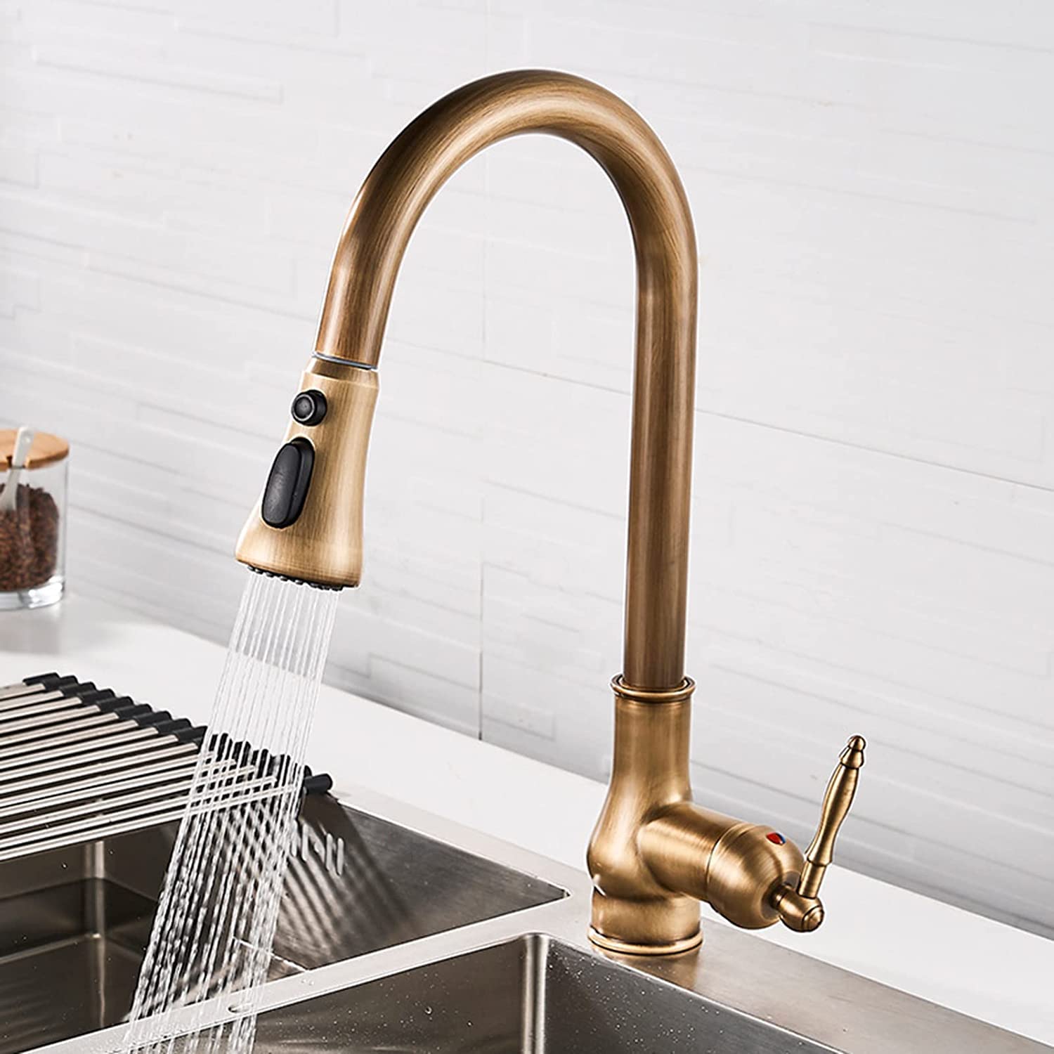 Robinets De Cuisine Avec Douchette Extractible, Mitigeur D'Évier De Cuisine En Laiton Antique