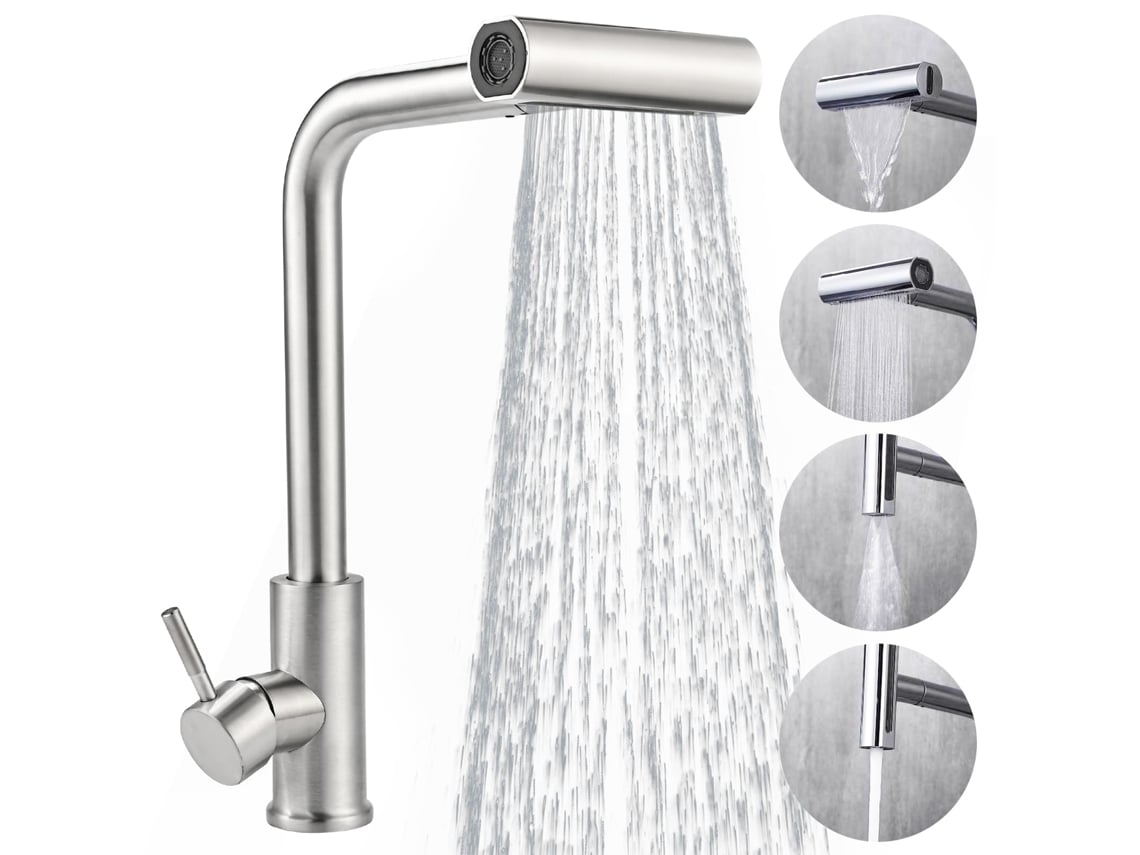 Torneira De Cozinha Com Spray Extensível Misturador De Cozinha De Aço Inoxidável Torneira De Cozinha Giratória 360 °, Acabamento Escovado, 4 Mod