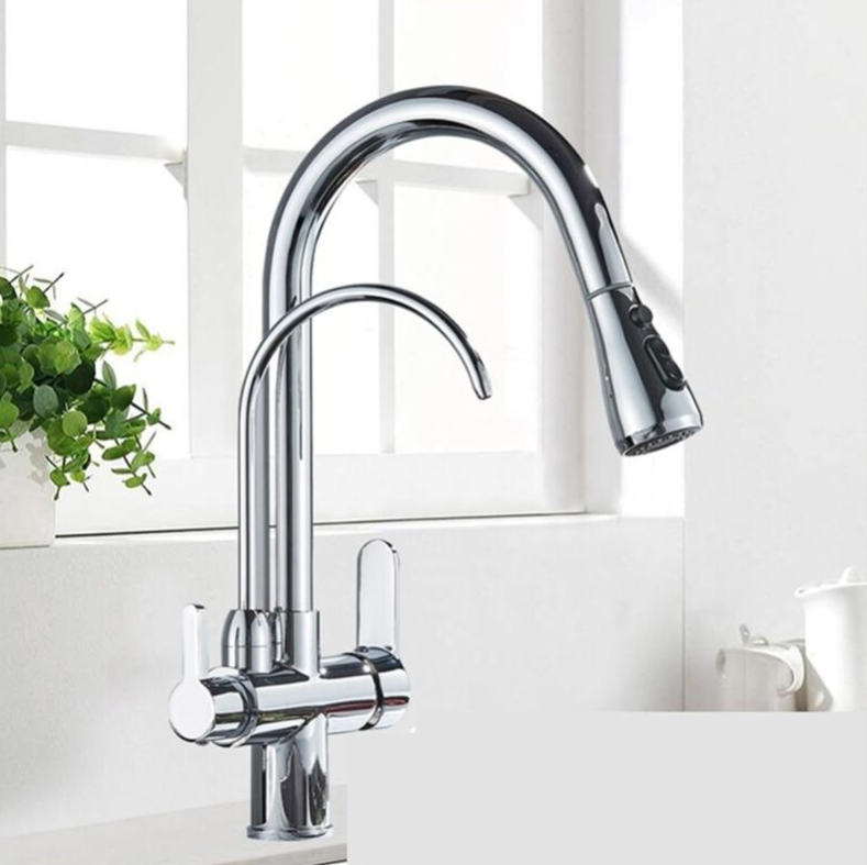 Douchette Extractible & Sortie Eau Filtrée, Robinet De Cuisine À Double Poignée