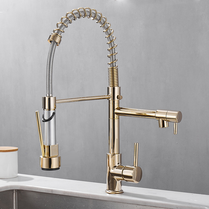 Kitchen Faucet Rose Gold Black Style Kitchen Spring Faucet Pull Down Dual Spouts Single Handle Water Mixer Tap 360 Rotation Kitchen Mixer Tap