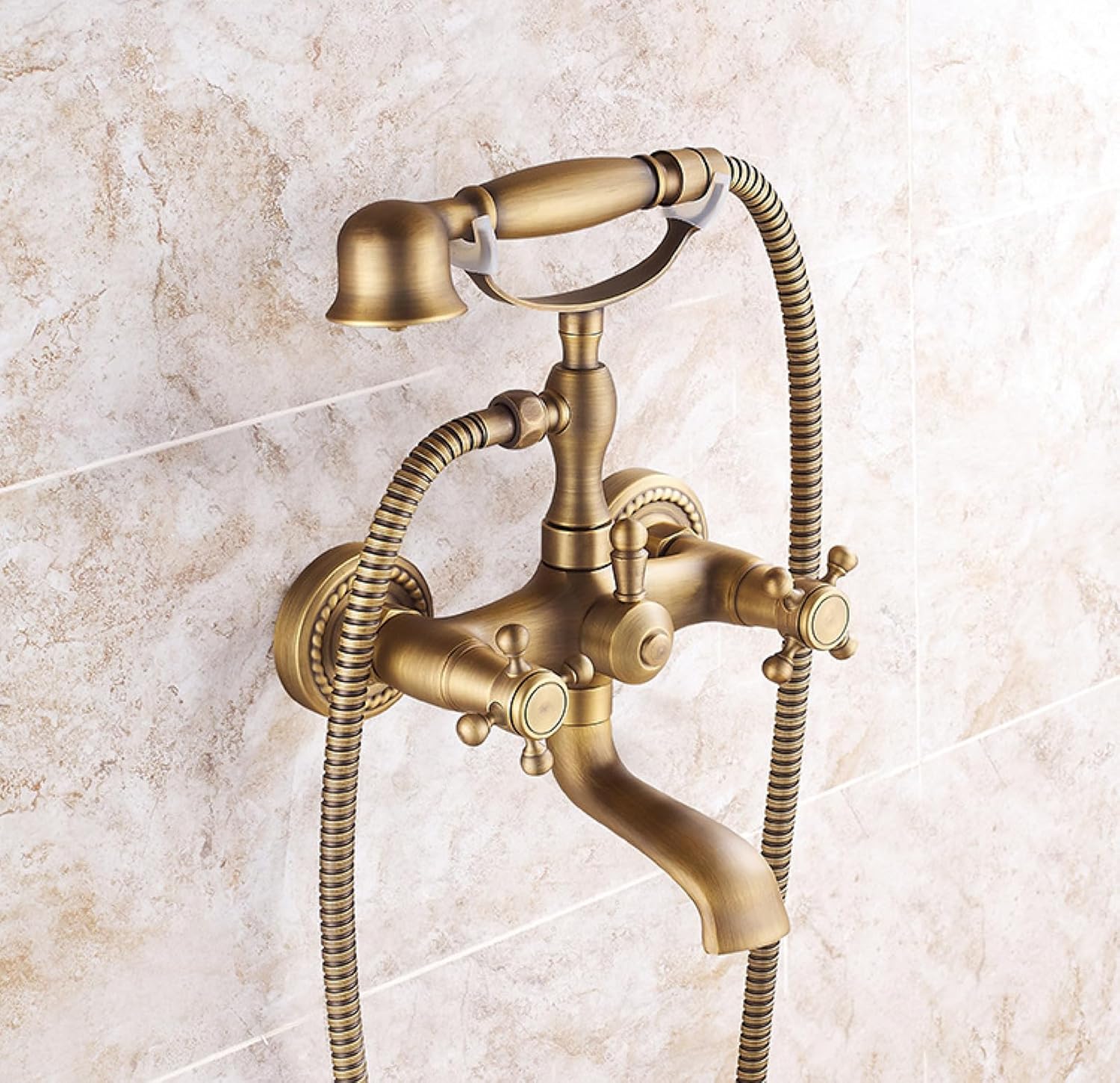 Robinet De Douche Simple En Cuivre (eau Chaude Et Froide) Pour Baignoires Anciennes, Ensemble De Douche Relevable Pour Robinet De Salle De Bain