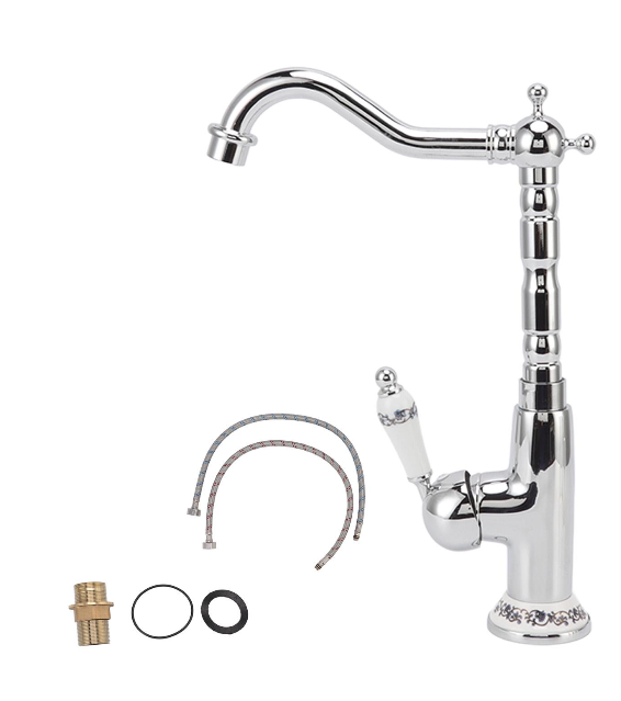 Robinet De Salle De Bain, Style Rétro Européen, En Laiton Plaqué, Avec Flexible Coudé Long, Mitigeur Eau Chaude/eau Froide, Robinet De Lavabo G3/8