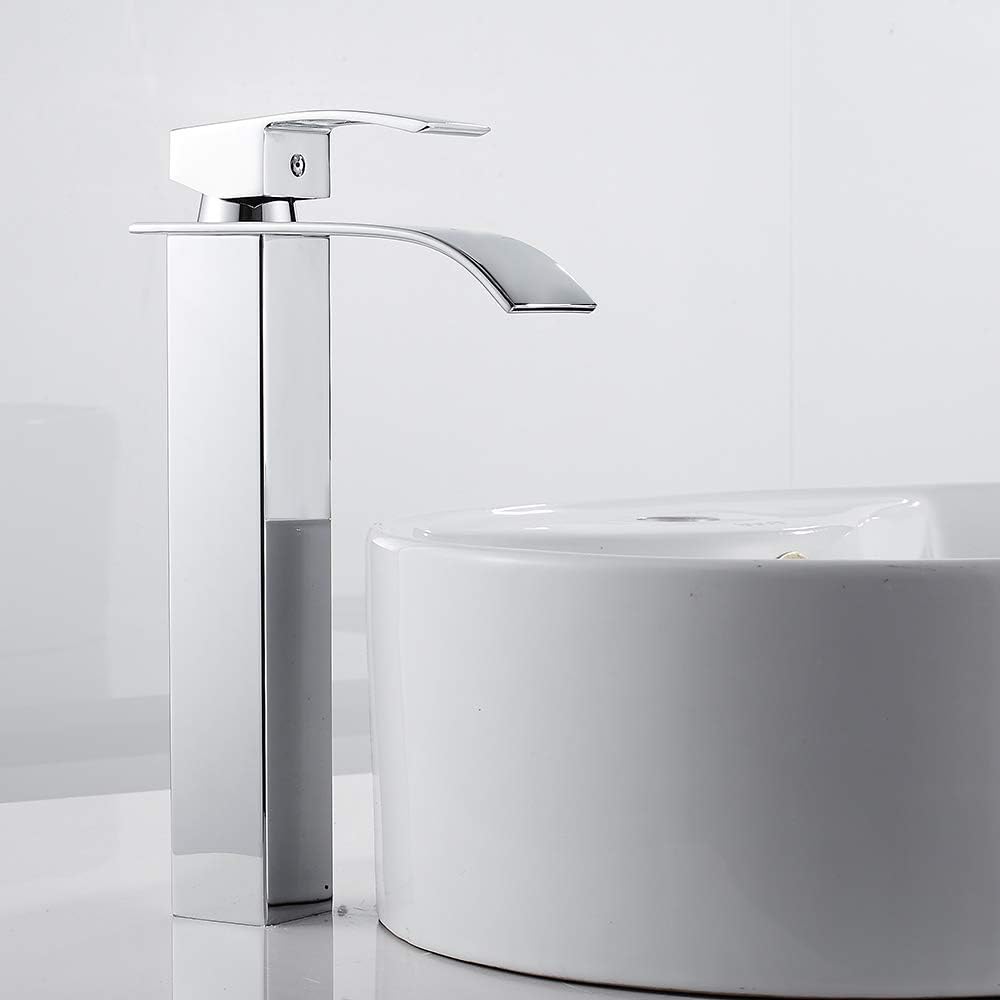 Robinet De Salle De Bain Haut Chromé Cascade De Salle De Bain, Mitigeur D'Eau Froide Et Chaude, Valve En Céramique