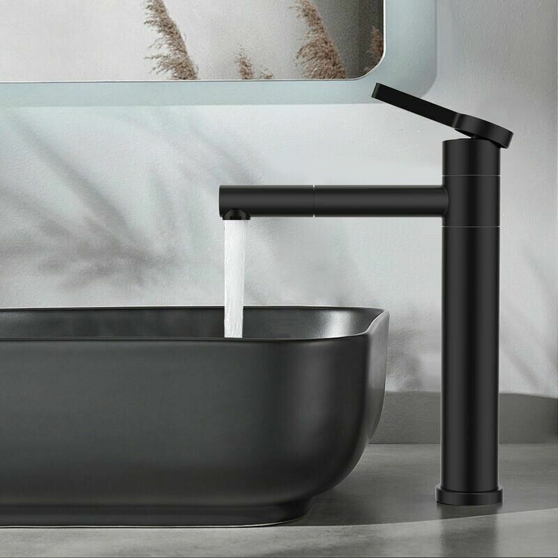 Black Bathroom Faucet High Basin Mixer Tap 360° Swivel Spout Basin Mixer Tap Stainless Steel Basin Taps