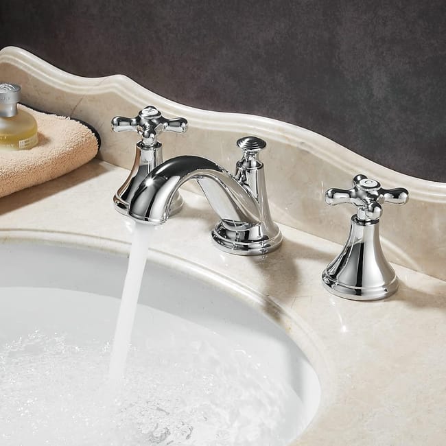 Robinet Mitigeur De Lavabo Avec Deux Poignées Et Trois Trous Chrome Poli