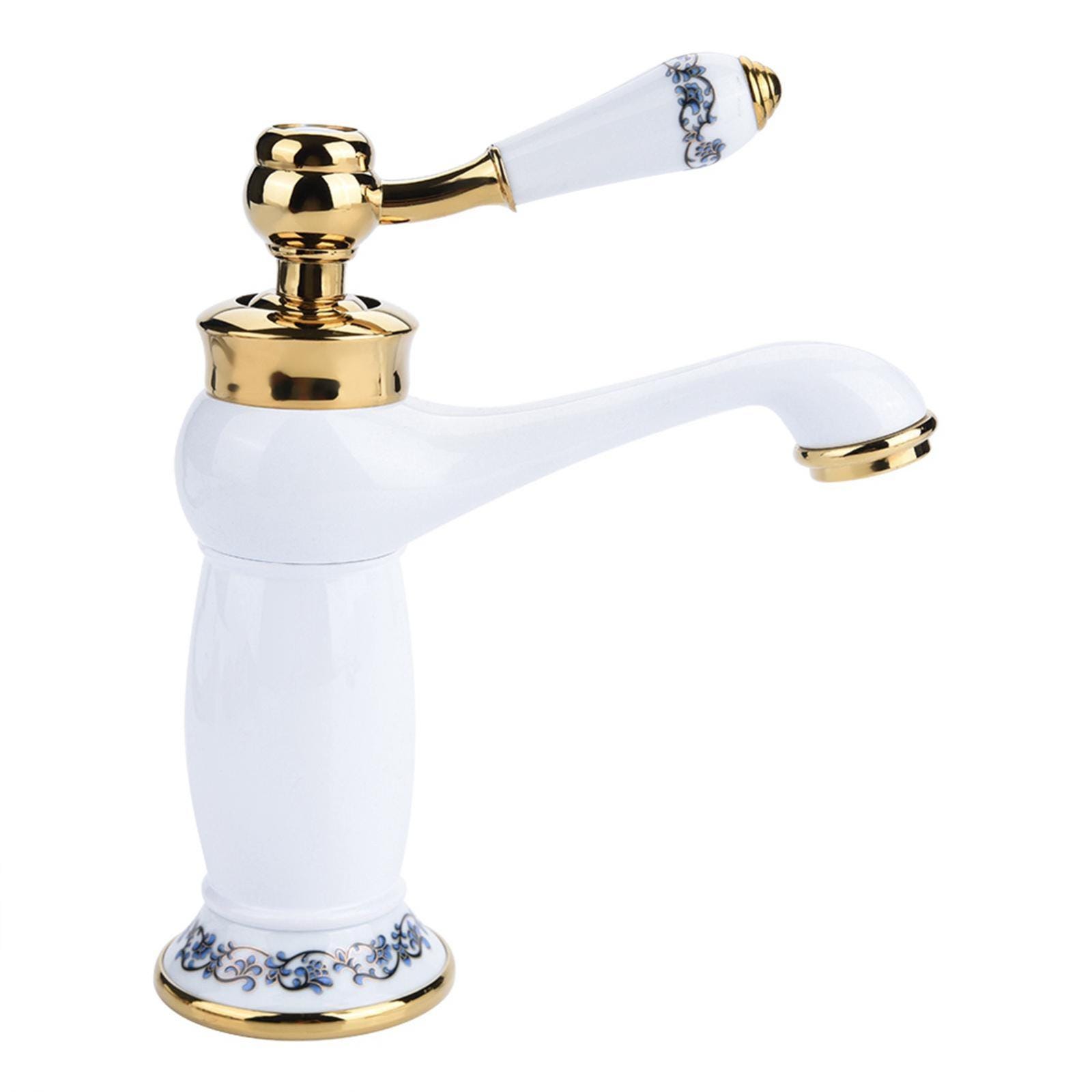 Robinet Mitigeur À Poignée Unique À Motif Floral, Robinet D'Eau Froide/chaude Pour Lavabo De Salle De Bains (blanc)