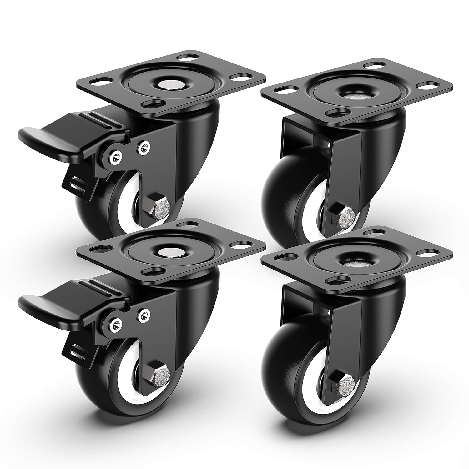 Roulettes Pivotantes De 50mm Roulettes Pour Meubles Avec Frein De Sécurité Pour Charges Lourdes, (2 Avec Frein Et 2 Sans)