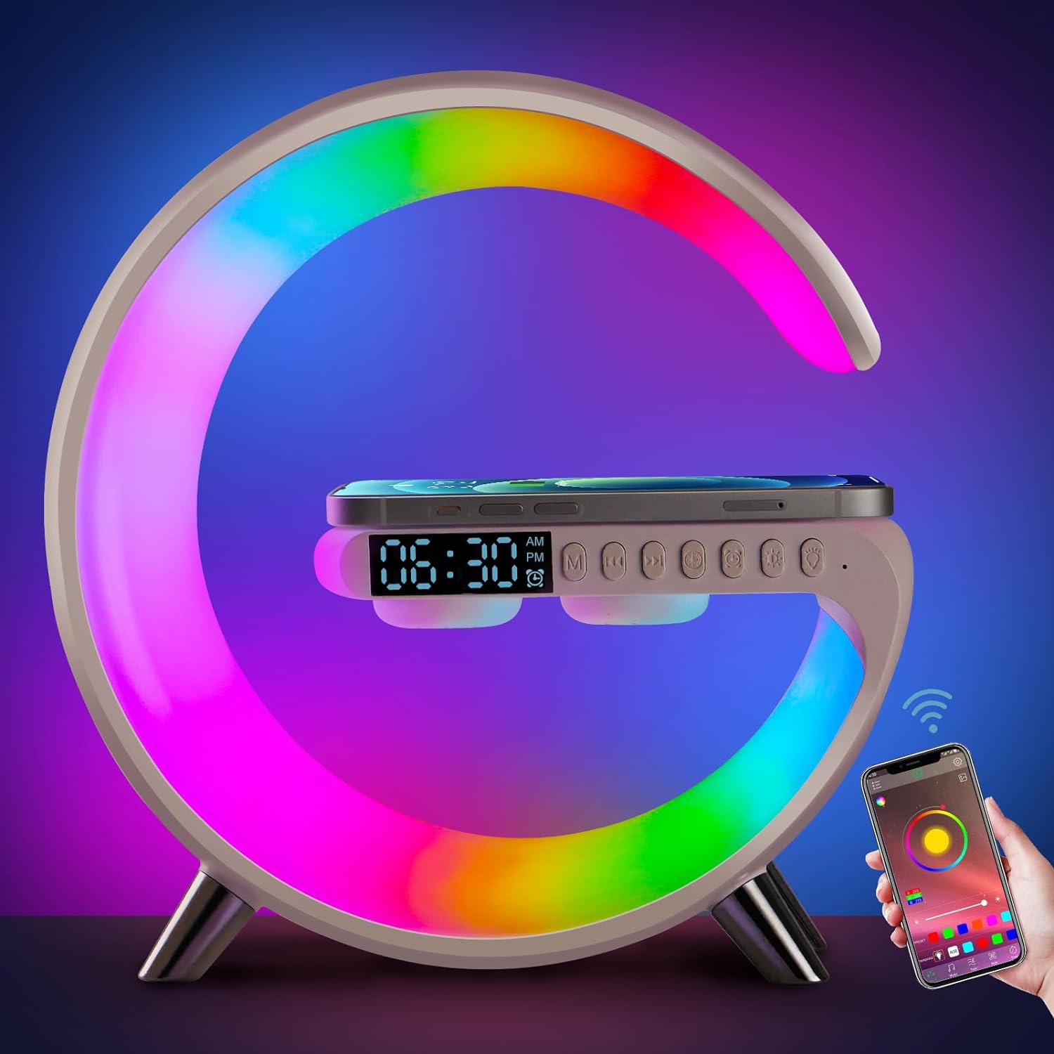 Radio-réveil Bluetooth Avec Veilleuse Intégrée, Chargeur Rapide Sans Fil, Idéal Pour La Chambre, Les Enfants Et Les Adultes. Lampe De Bureau/de Table, Cadeau Idéal Pour Les Chambres Et Les Adultes. Co