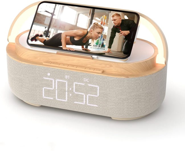 Réveil Bluetooth Avec Chargeur Sans Fil, Radio Fm, Veilleuse Led Réglable, Enceinte Portable 6 En 1 Pour Chambre À Coucher, 2 500 Mah (sku Produit : 97347013 Sku Offre : Mwj25.9.10-21)