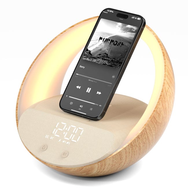 Réveil Bluetooth, Simulation Du Lever Du Soleil, Veilleuse, Charge Rapide Sans Fil 15 W, Port De Charge Usb (sku Produit : 97347352 Sku Offre : Mwj25.9.10-25)