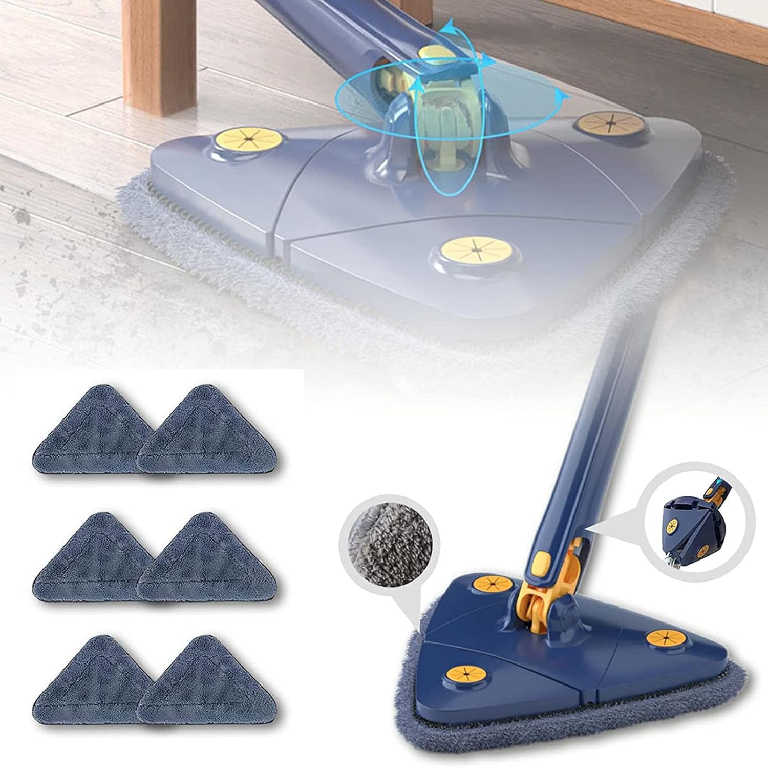 Nettoyant Bleu, Triangel Wischmopp 360 Grad Drehbarer, Dreieckig Wischmop Set Mit Auswringfunktion, Smart Wischmopp Bodenwischer Mit 6 Bezug, For Floor, Hartholz, Fenster, Boden