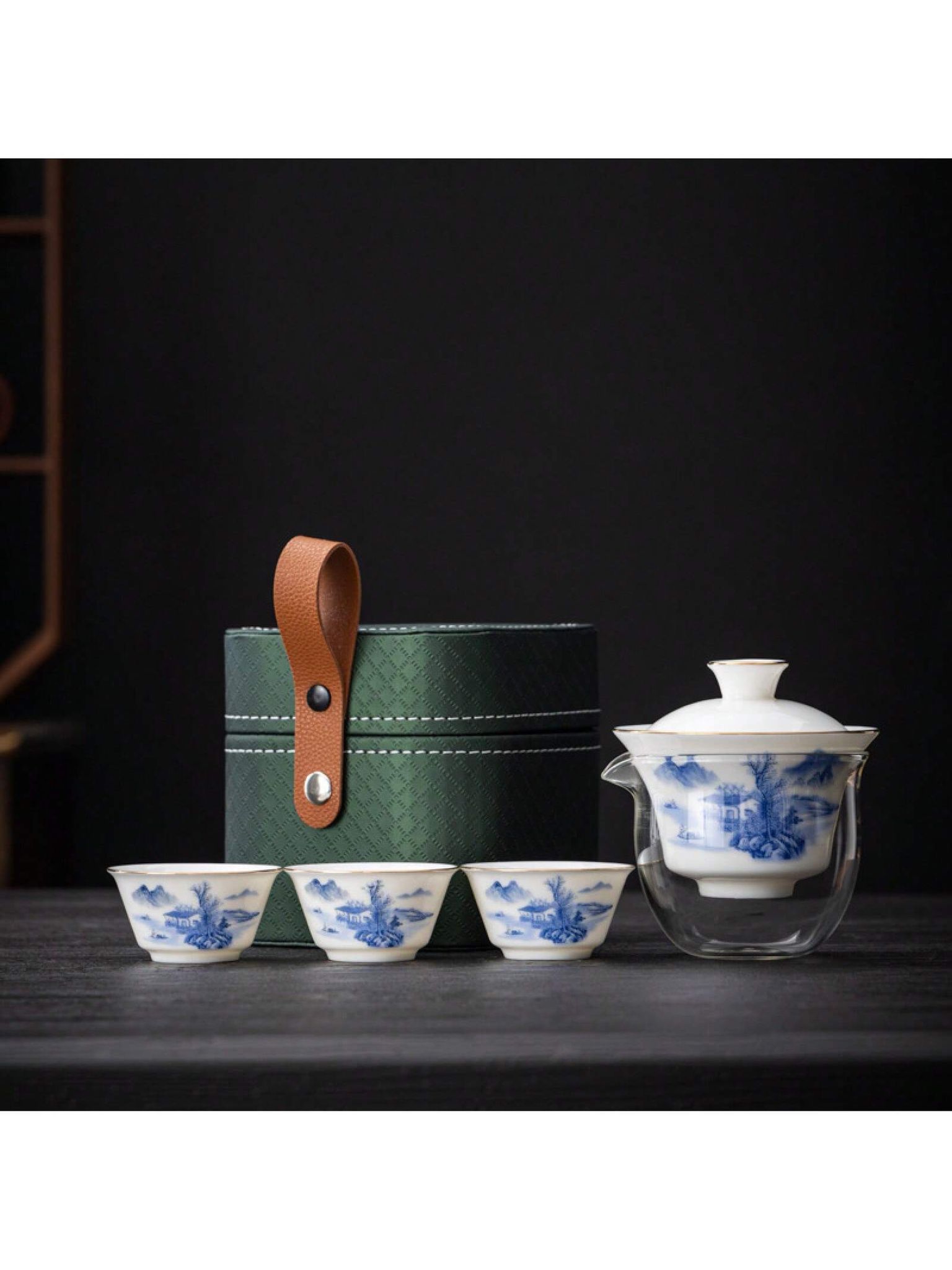 Juego De Té De Viaje De Porcelana Con Grasa De Oveja - Portátil, Compacto Y Elegante, 1 Tetera + 3 Tazas Con Estuche De Transporte Para Viajes Al Aire De Negocios