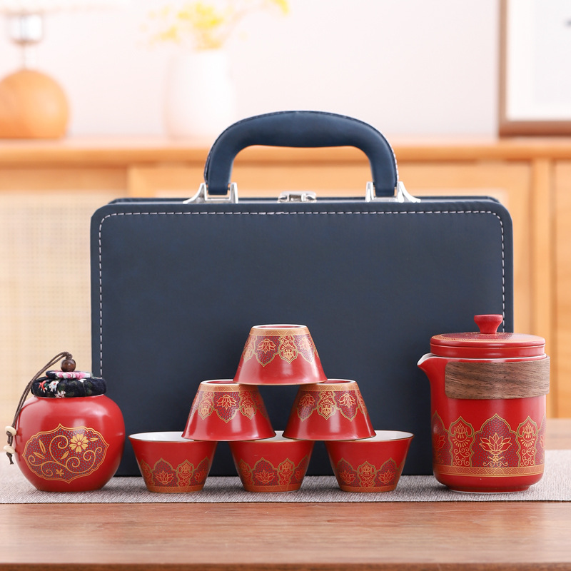 Service À Thé De Voyage Portable, Tasses À Thé Kung Fu En Céramique Pour L'Extérieur, Cadeau D'Affaires De Qualité