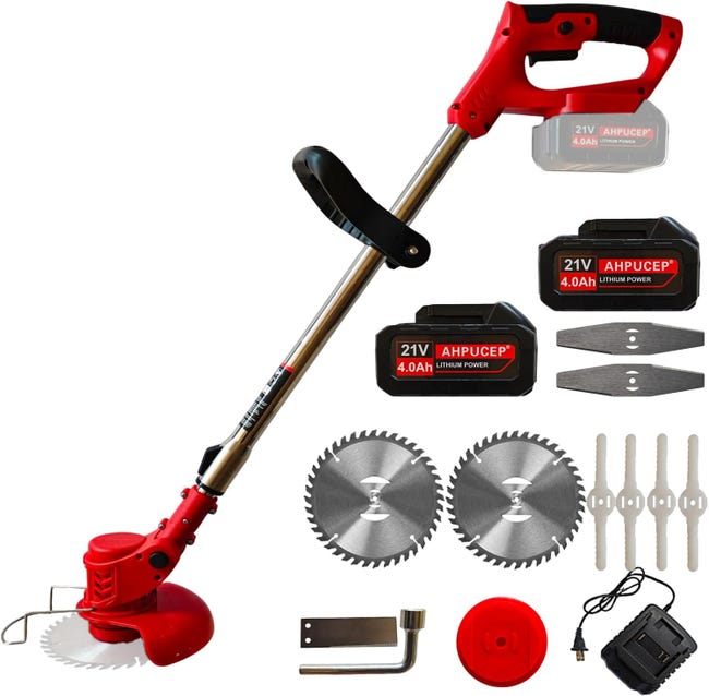 Tondeuse Gazon Électrique Sans Fil 21v 2 Batteries,rechargeable Portable Pliable-débroussailleuse Jardin Avec Tige Télescopique,moteur Silencieux 650w