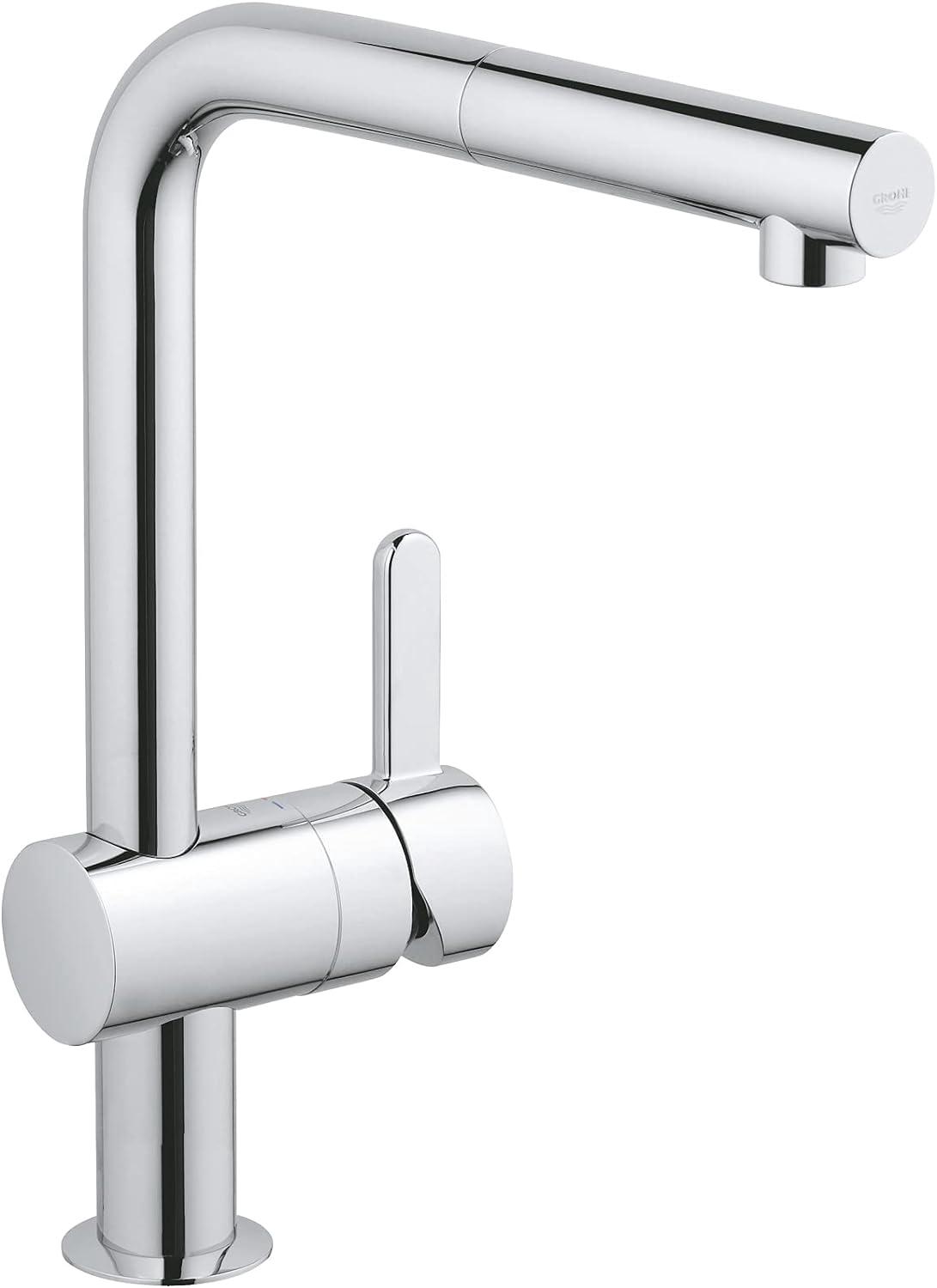 Robinet De Cuisine Évier , Robinet Avec Douchette Extractible, Bec En Forme De L, Installation Et Nettoyage Facile, Chromé