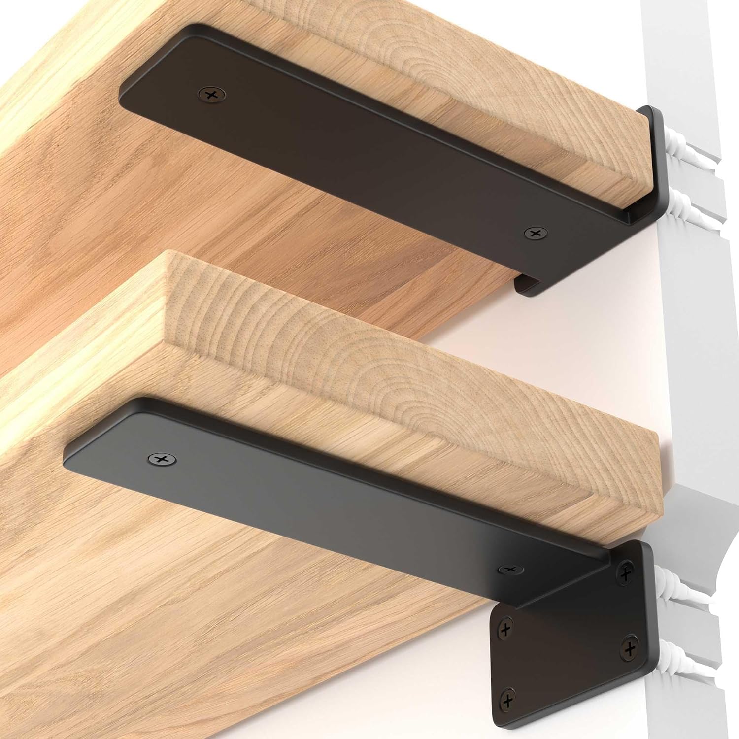 Soporte De Estante Flotante Resistente (paquete De 6 Pulgadas De 6 Pulgadas) Con Metal Negro (1/4 De Pulgada De Grosor), Soporta Más De 160 Libras, Recubrimiento En Polvo, Accesorios De Montaje