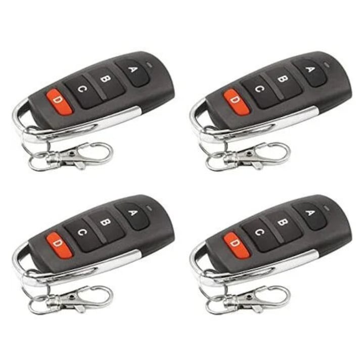 Set De 4 Telecomenzi Universale Pentru Deschidere Porti, Pinggoo, 4 Butoane, 433.92mhz, Cu Baterie Inclusa