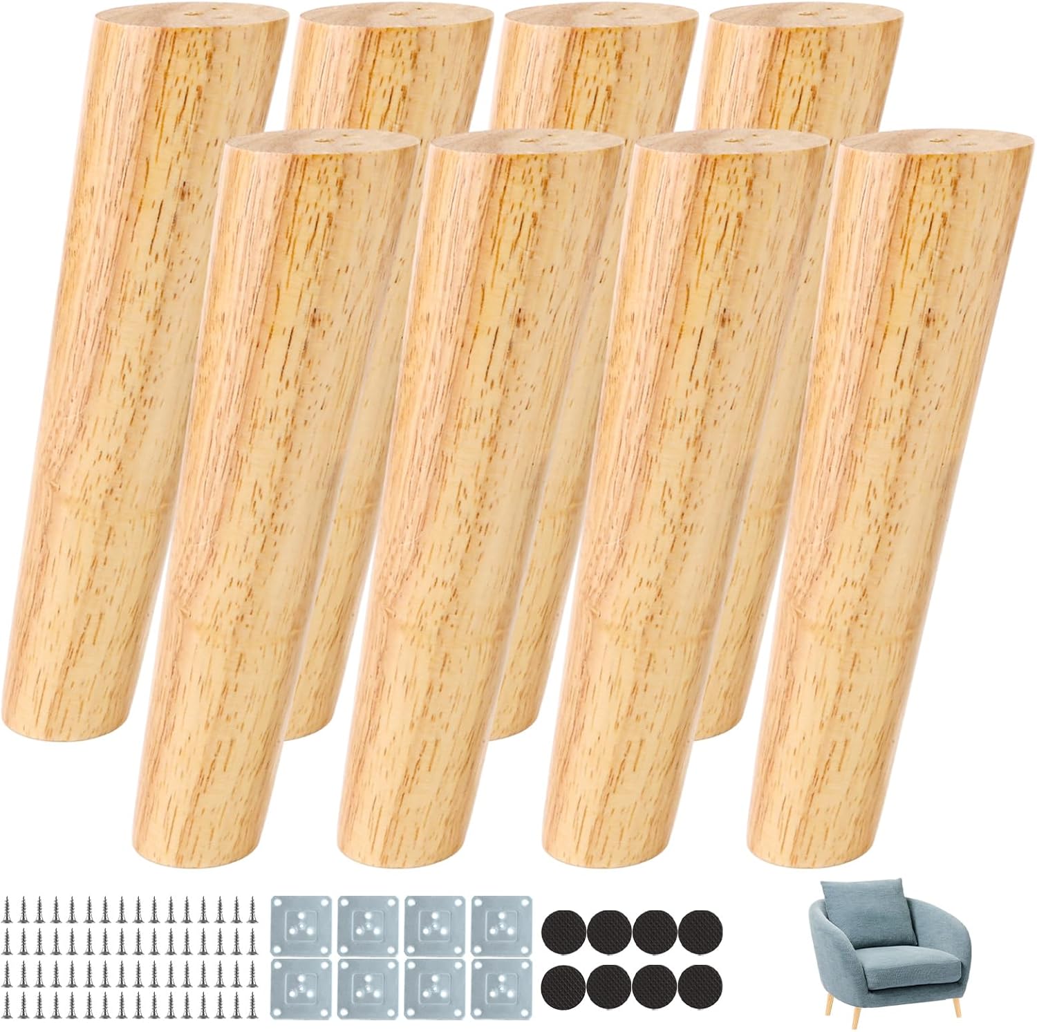 Pièces Pied De Meuble Bois 20 Cm, Pieds De Meuble Bois Oblique, Pieds De Canapé 20 Cm Avec Vis Et Plaques De Montage Pour Canapé, Placard, Armoire