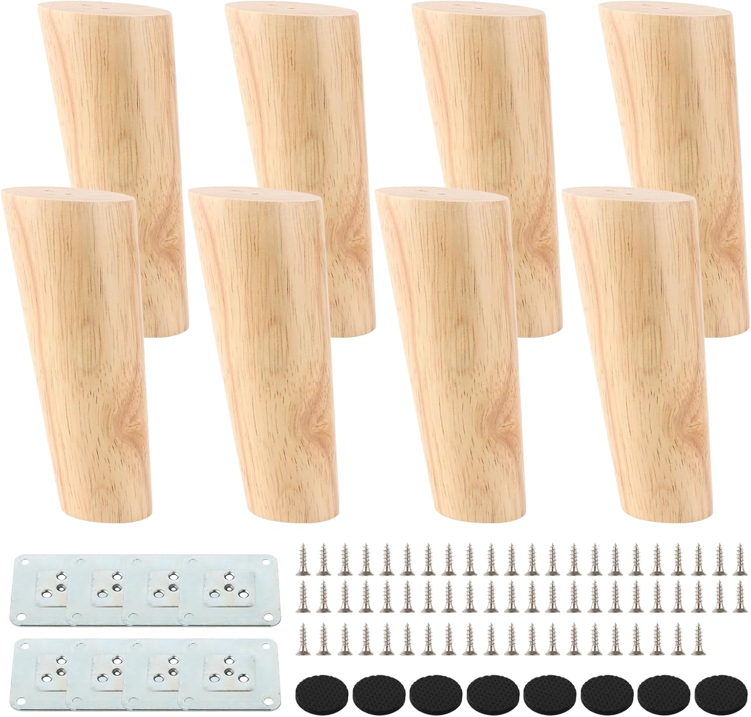 Pièces Pied De Meuble Bois 12cm, Pieds De Meuble Bois Oblique, Pieds De Canapé 12 Cm, Pieds De Meuble Avec Vis Et Plaques De Montage