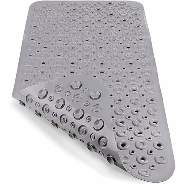 Tapis De Bain Élastique Antidérapant En Pvc, Grand Format (88 X 40 Cm), Lavable En Machine, Avec Trou D'Évacuation, Gris Clair.