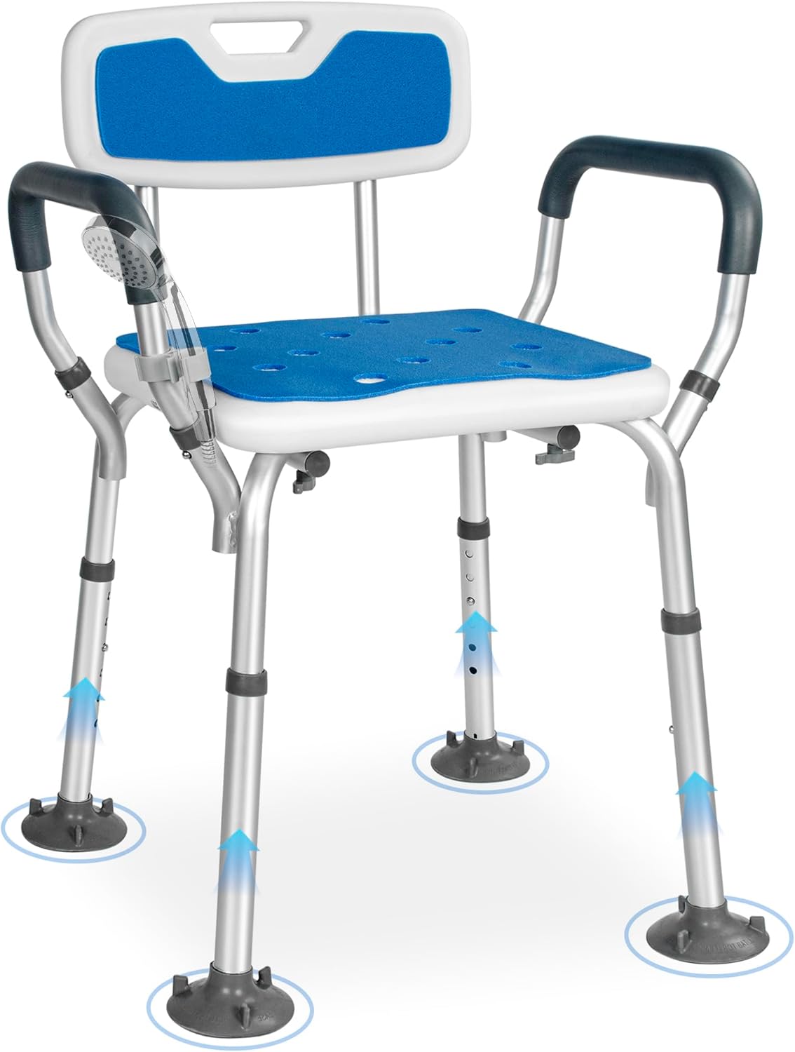 Tabouret De Douche Réglable En Hauteur, Chaise De Douche Avec Accoudoirs Et Dossier, Pieds Antidérapants, Siège De Douche Pour Personnes Âgées