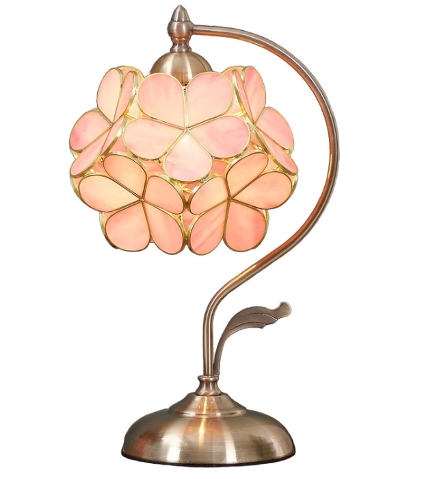 Lampe De Table En Forme De Pétale De Fleur En Vitrail De Style Tiffany Avec Base En Laiton Pour Décoration Intérieure (fleur De Cerisier 20,3 Cm)