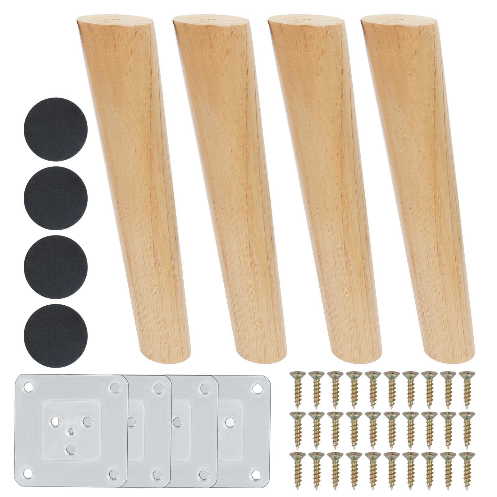 4pcs Pieds De Meuble En Bois 25cm Pieds De Rechange En Bois Pieds De Canapé De Conception Inclinée Pieds De Meubles Massif Avec Accessoires Pour Fauteuil, Table, Meuble Tv