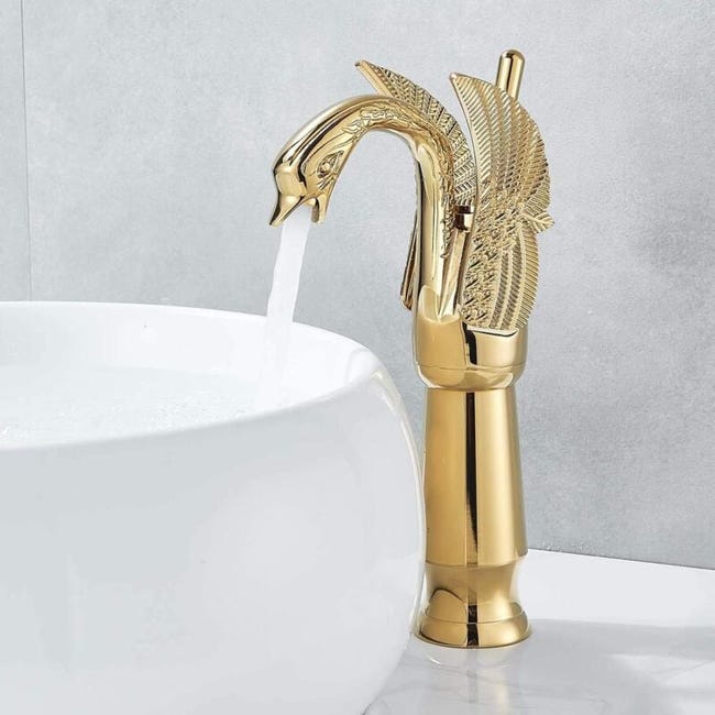 Robinet Salle De Bain Doré Laiton Massif Mitigeur Haut Robinet Lavabo Salle De Bain Robinet De Pont Monté